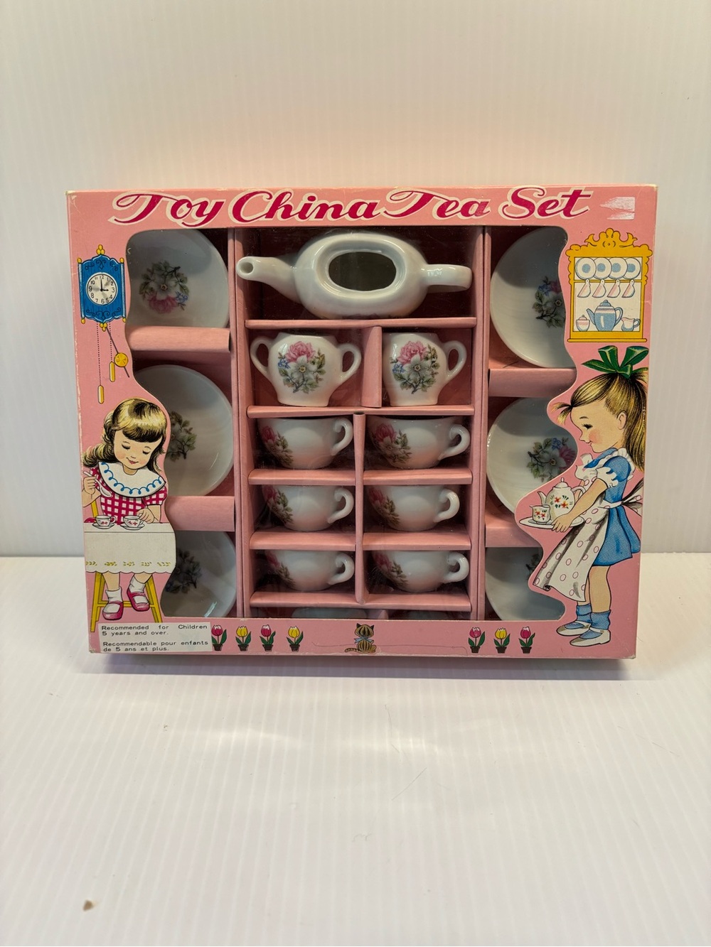 1960βs vintage Classic Pink Floral Toy China Tea Set for Kids